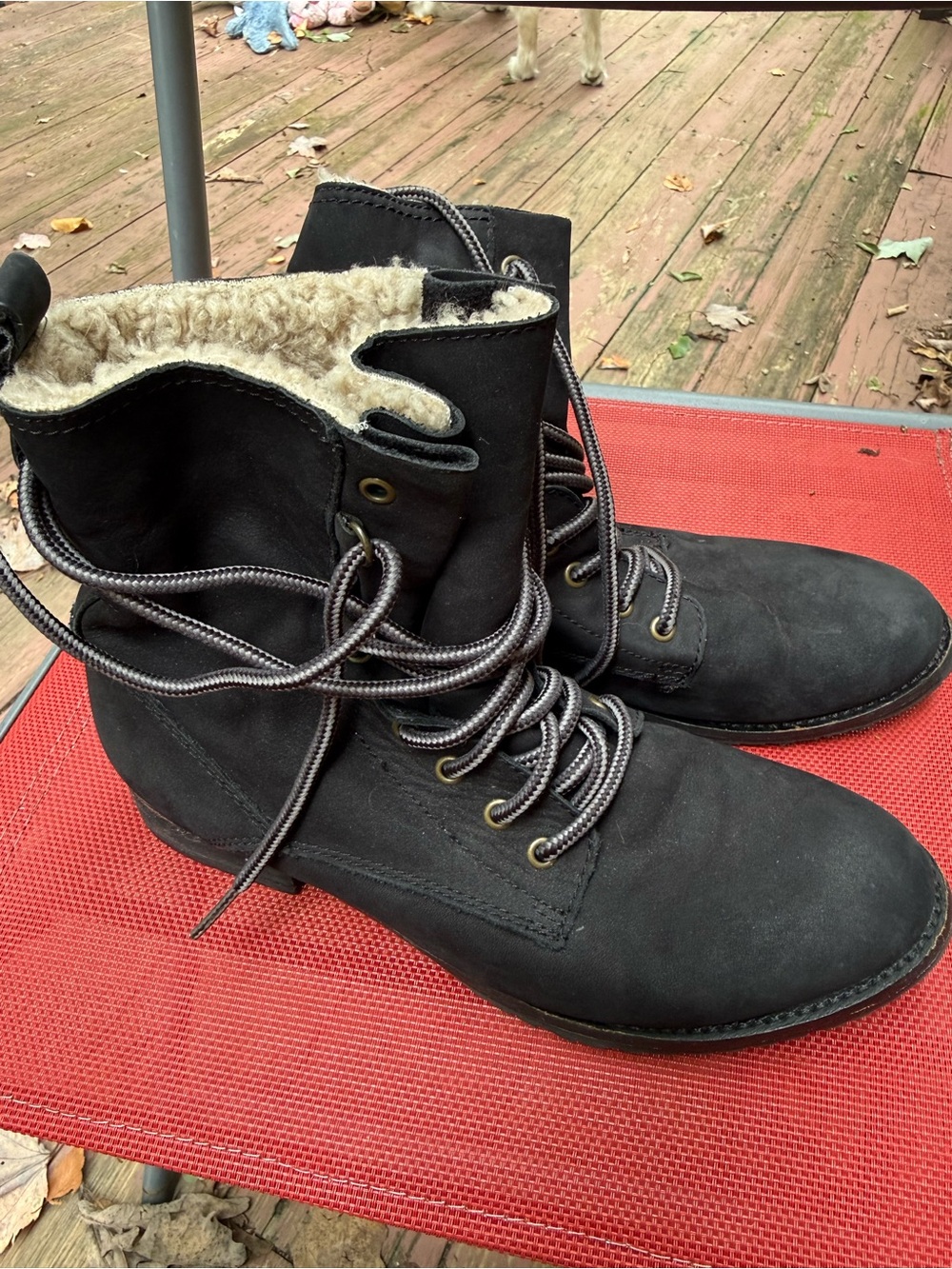 Aldo Black Lace-Up Ankle Boots with Shearling Trim